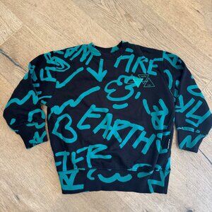 Molo Kids Earth Print Sweatshirt Black & Teal Size 128